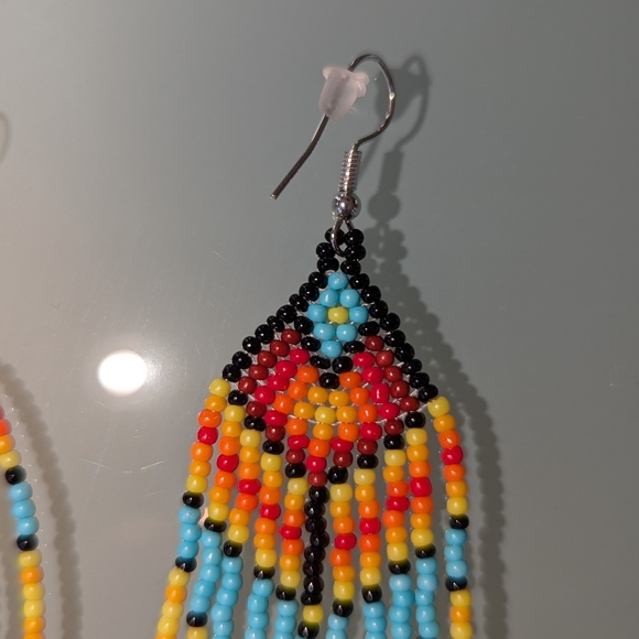 Bohemian Native American Handmade Beaded Tassel Earrings Western Style Colorful - Picture 10 of 15